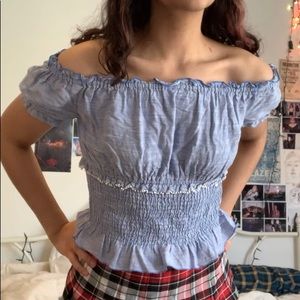 Baby Blue Off The Shoulder Peasant Crop Top